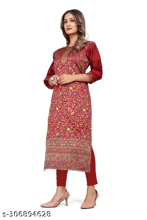 Pashmina Embroidered Kurti for Women (Red, L)