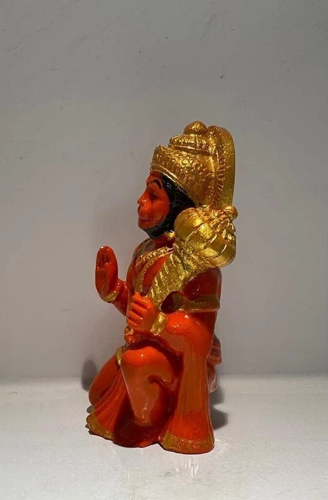 Lord Bajrangbali Decorative Showpiece For Temple & Car Dashboard - 9 cm  (Polyresin, Orange)