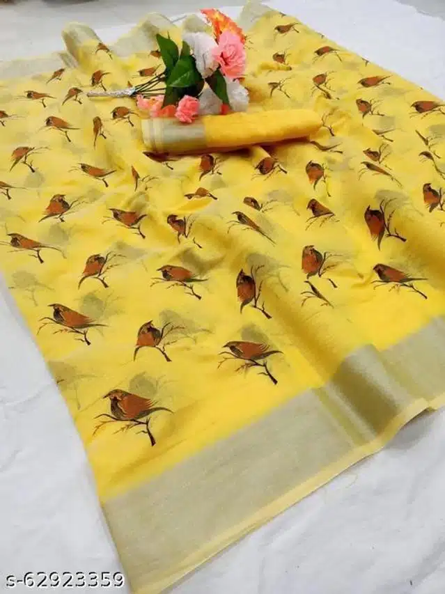 Saree with Unstitched Blouse (Yellow, 6.3 m)
