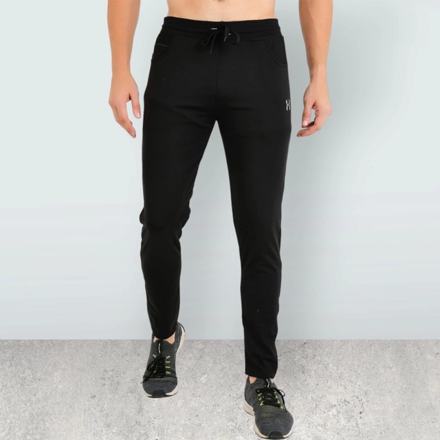 Lycra Nylon Logo Printed Track Pant for Men (Black, M)