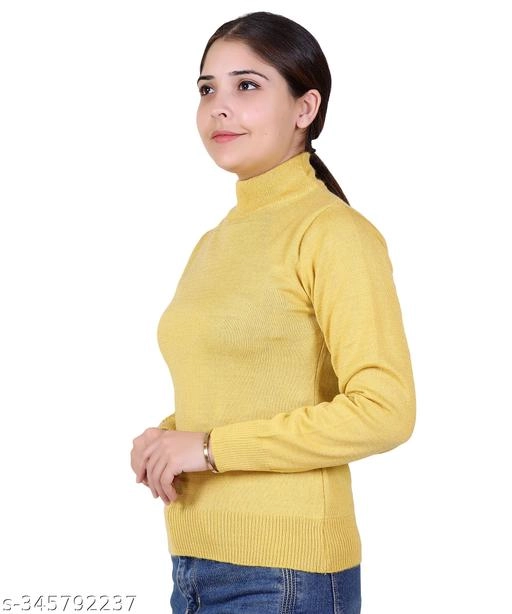 Hi-Neck Sweater for Women (Yellow, M)