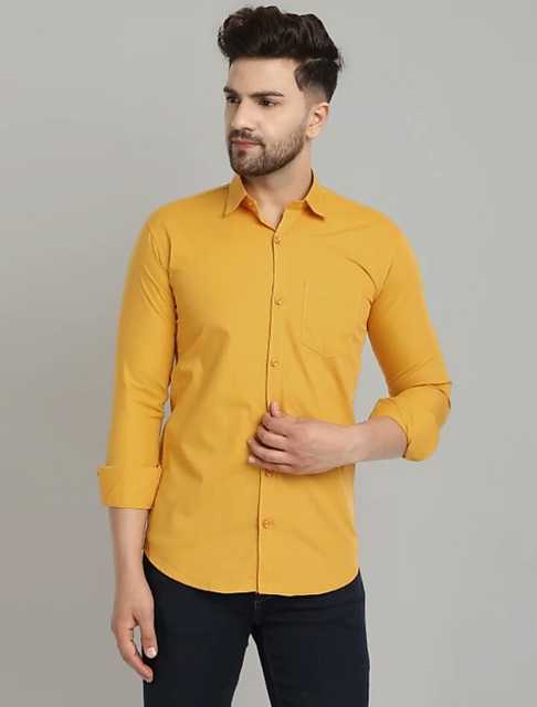 Casual Men's Solid Shirt (Yellow, M) (DC-24)