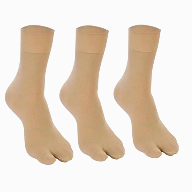 Fleece Winter Ankle Length Thumb Socks for Women (Beige, Set of 3)