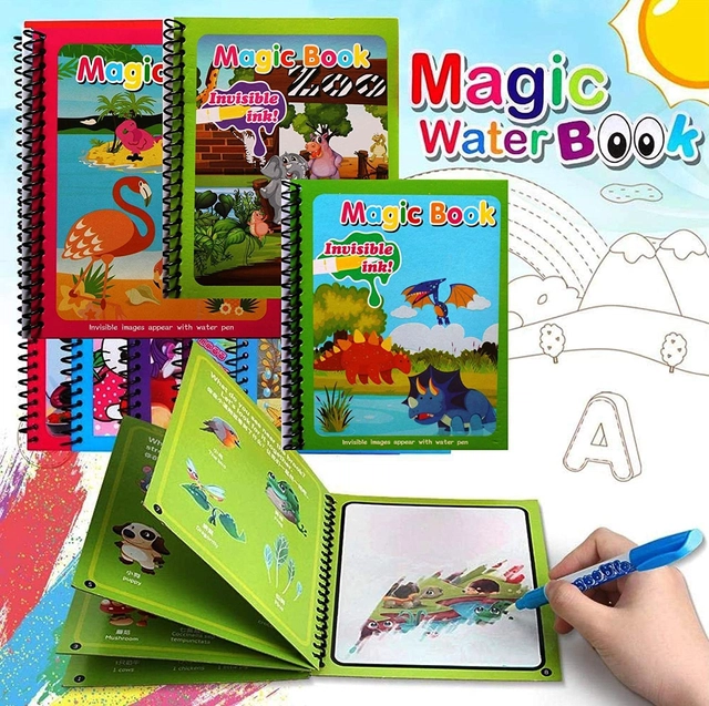 Reusable Magic Water Coloring Book with Pen for Kids (Multicolor, Set of 4)