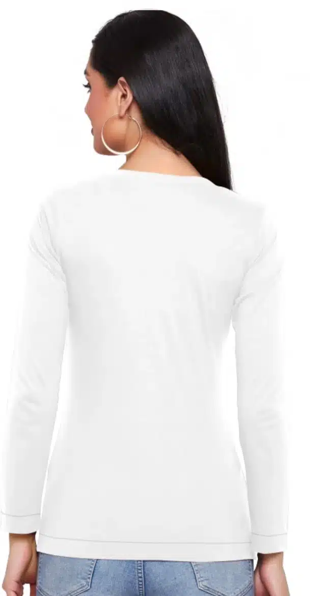 Cotton Blend Printed T-shirt for Women (White, M )