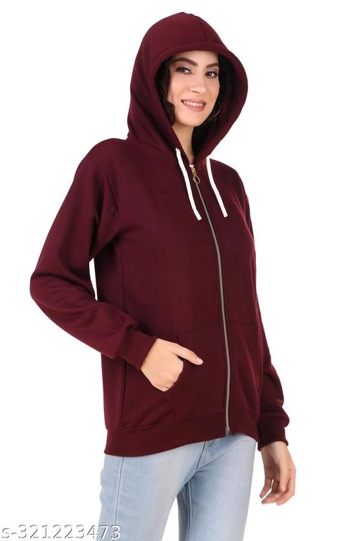 Fleece Solid Jackets for Women (Maroon, S)