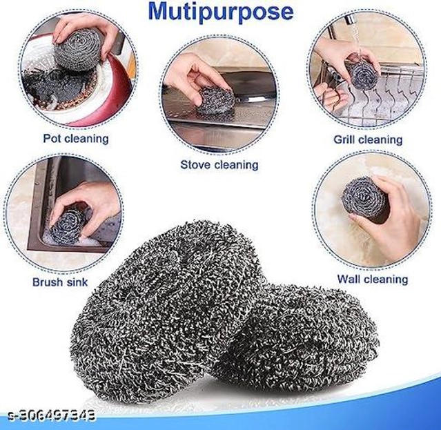 Stainless Steel Scrubber (Silver, Pack of 12)