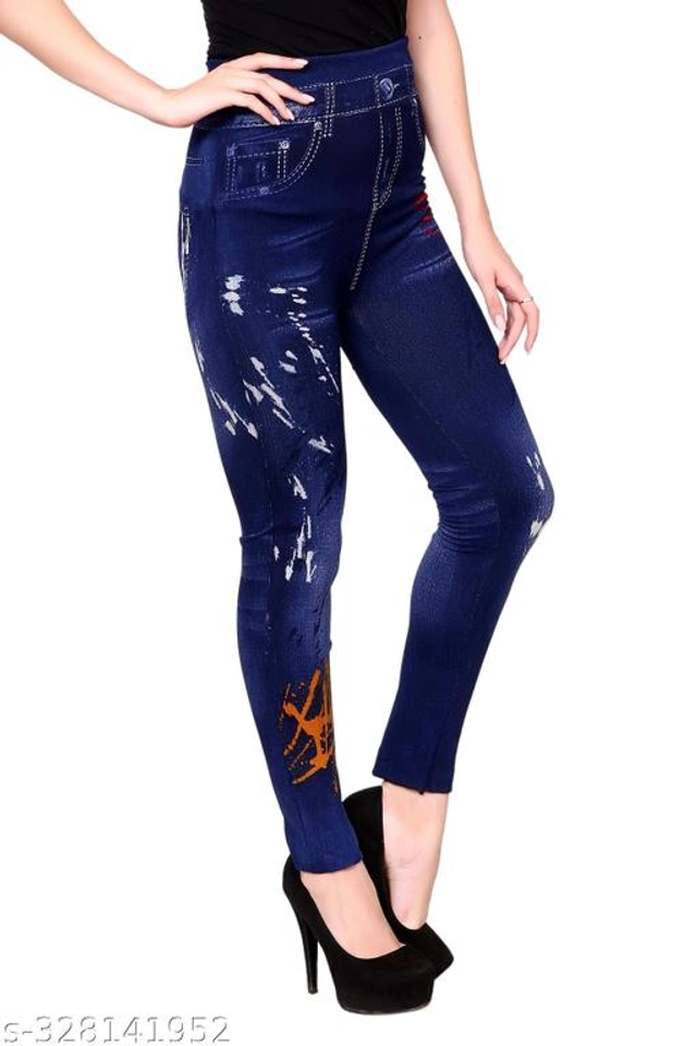 Polyester Dyed Jeggings for Women (Navy Blue, Free Size)