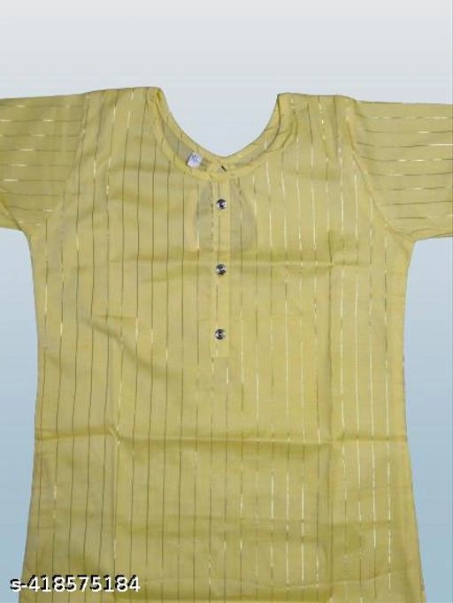 Cotton Blend Solid Kurti for Women (Yellow, Xl)