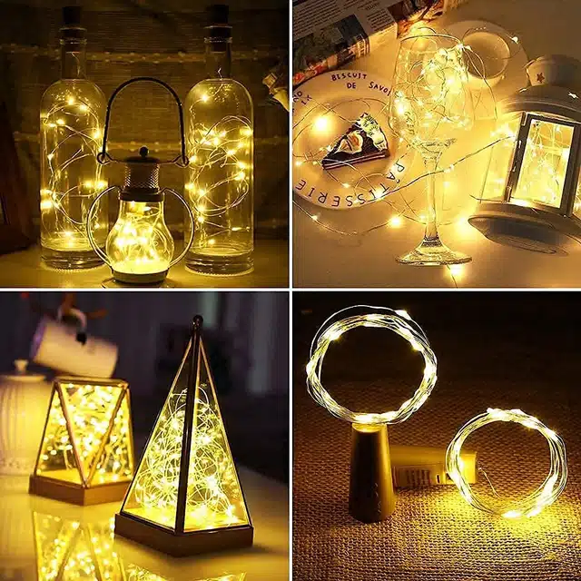 Plastic 20 LED Wine Bottle Cork String Lights (Yellow, 2 m) (Pack of 2)