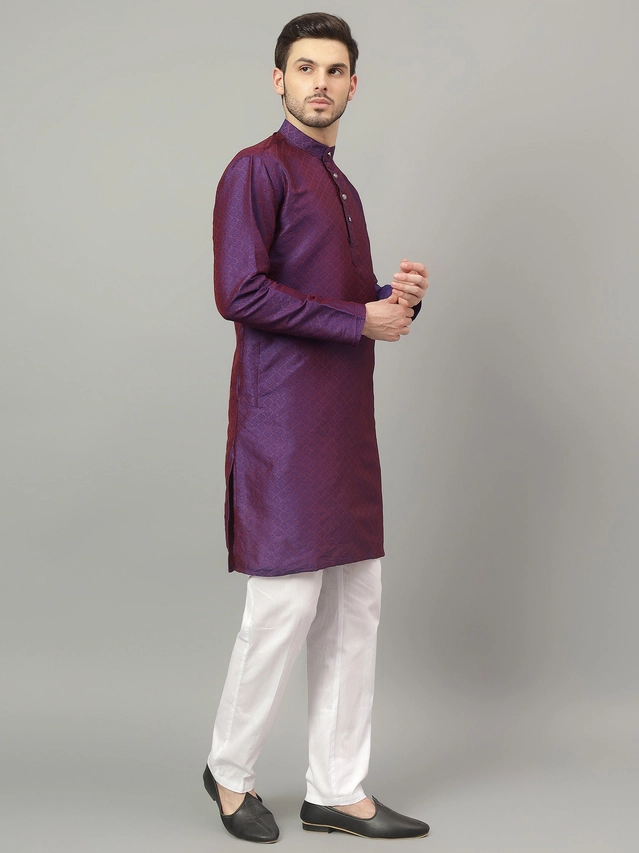 Jacquard Solid Kurta with Pant for Men (Purple, S)