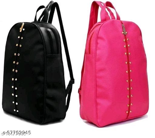 PU Backpack for Women (Black & Dark Pink, Pack of 2)