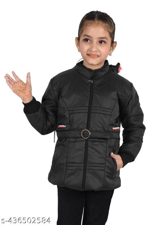 Nylon Jacket for Girls (Black, 1-2 Years)