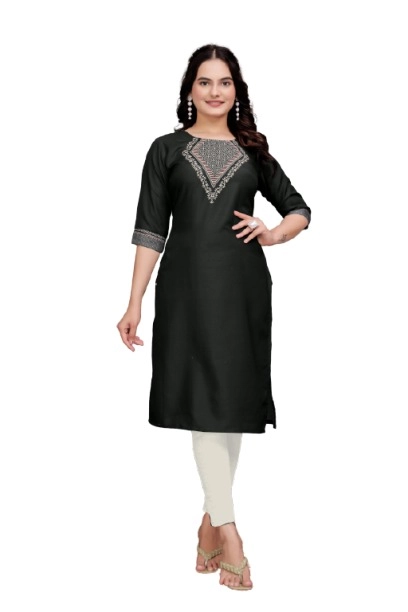 Rayon Cotton Printed Kurti for Women (Black, S)