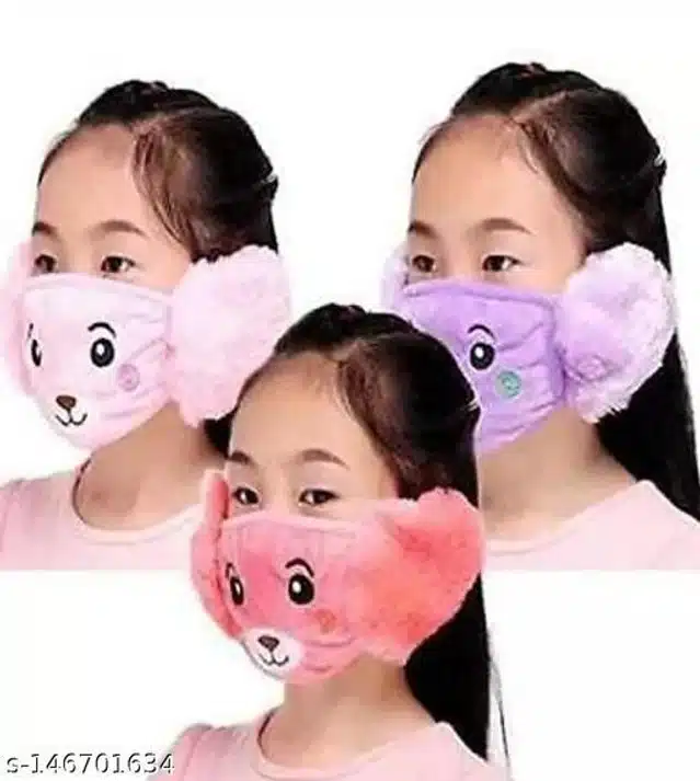 Winter Face Mask with Plush Ear Muffs for Kids (Multicolor, 4-14 Years) (Pack of 6)