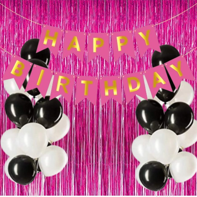 Happy Birthday Banner with 50 Pcs Balloons & Air Pump (Multicolor, Set of 1)