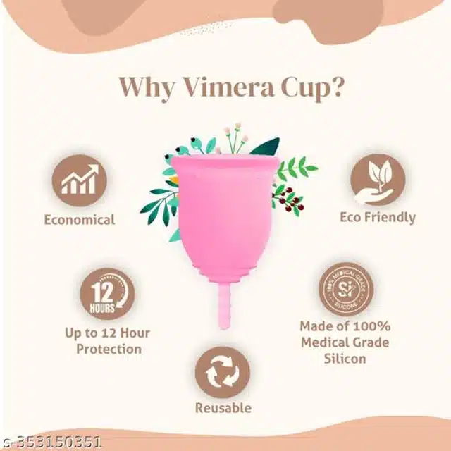 Vimera Silicone Women Menstrual Cup with Pouch (Pink, M)
