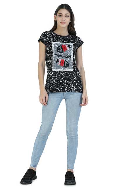 Fosty Women's Stylish T-Shirts (Black, M) (ADE-433)