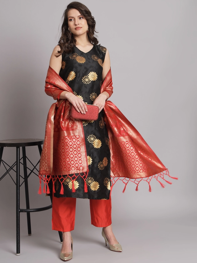 Cotton Blend Printed Kurti with Pant & Dupatta for Women (Multicolor, XXL)