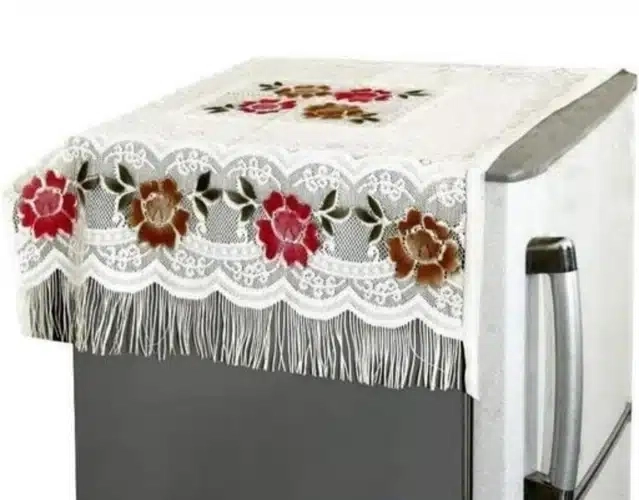 Knit Printed Fridge Top Cover With Side Pockets (Multicolor)