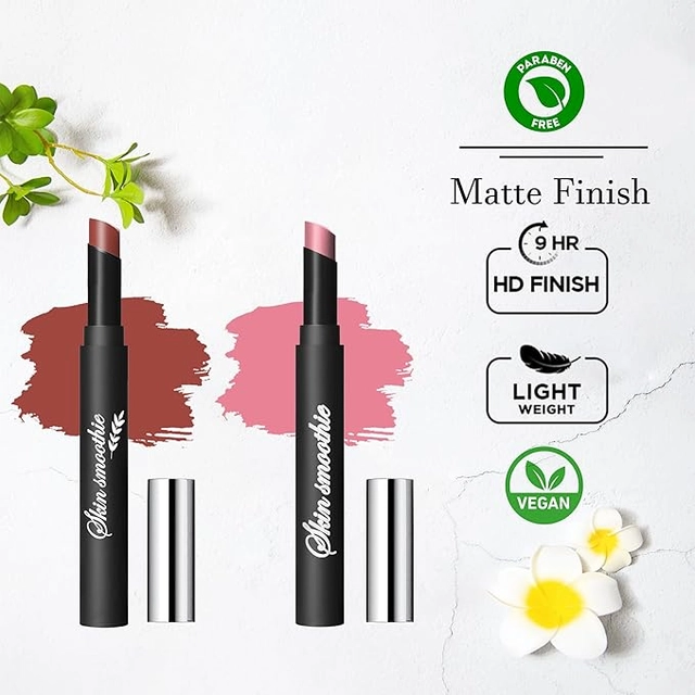 Skin Smoothie Lip Crayon Lipstick With Vitamin E & Avocado oil & Jojobal (Nude Brown & Berry) (Pack Of 2)