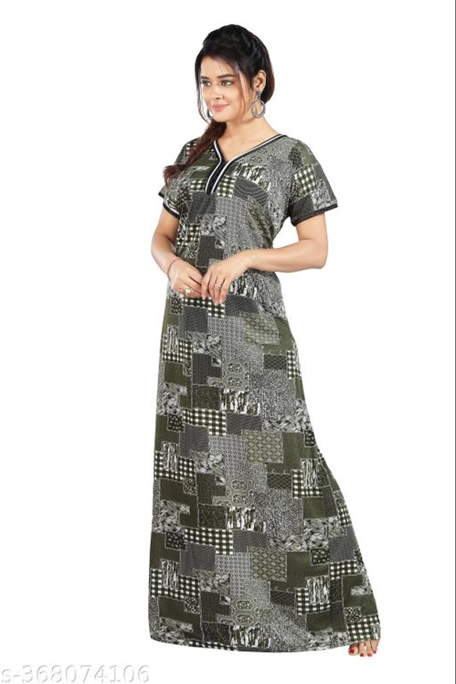 Polyester Nightdress for Women (Olive, L)