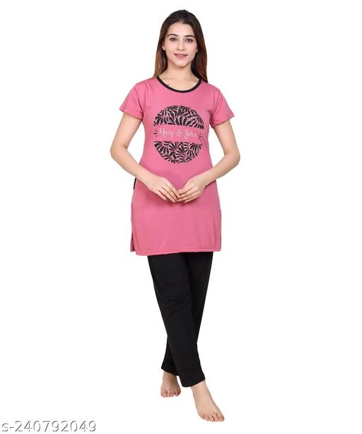 Woolen Nightsuit for Women (Pink, M)