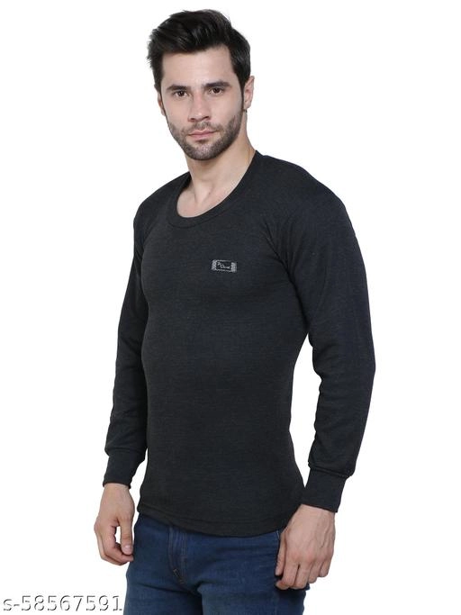 Cotton Thermal Topwear for Men (Black, M)