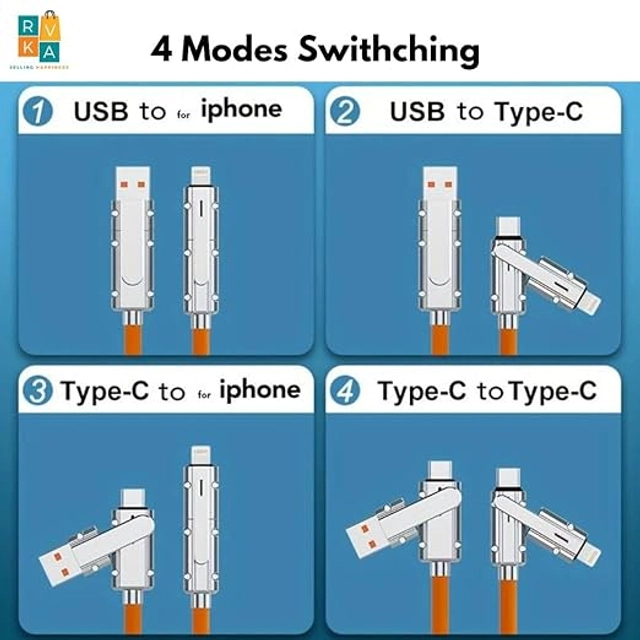 4 in 1 Data Cable| Fast Charging | Cable & Accessories with USB Type - C, iOS Charges Cable & USB Port (Pack of 1)