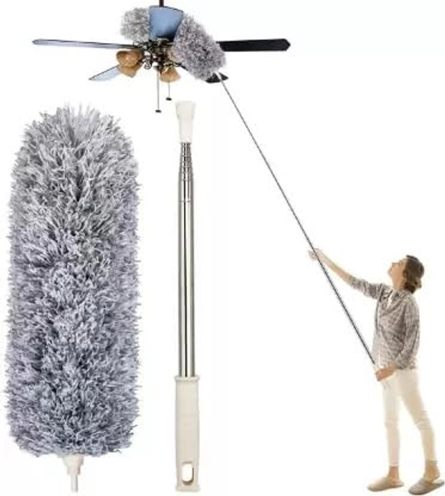 Duster with Extension Pole Cleaner for Home (Grey, Set of 1)