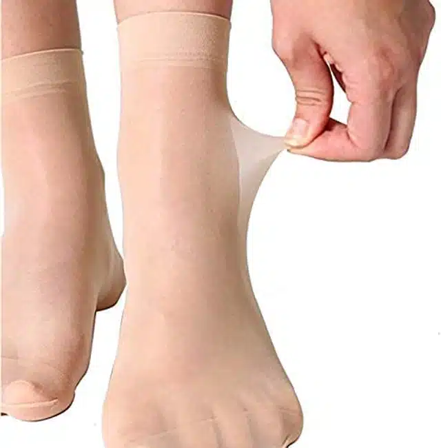 Cotton Blend Ultra Thin Socks for Women (Beige, Pack of 5)