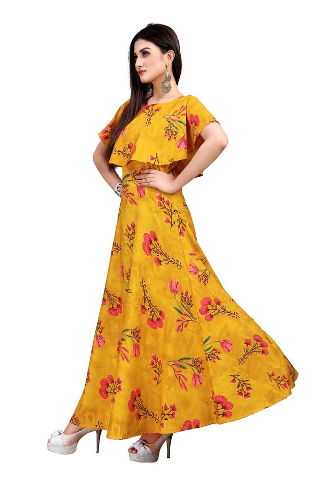 Fit and Flare Gown for womens (Yellow, XL) (NE13)