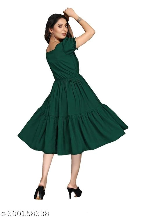 Crepe Solid Dress for Women (Green, S)