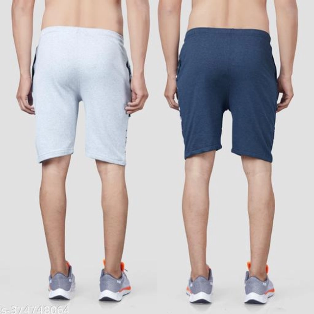 Cotton Blend Shorts for Men (Grey & Navy Blue, 32) (Pack of 2)