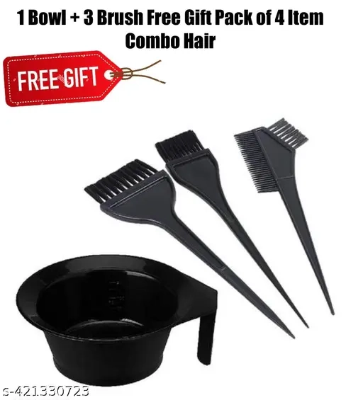 Combo of 3 Pcs Dye Brushes with Mixing Bowl for Hair Colour (Black, Set of 2)