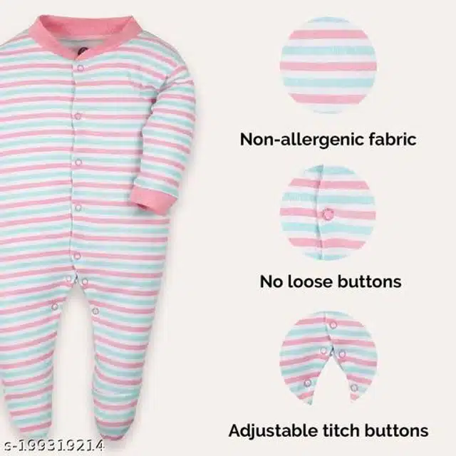 Cotton Rompers for Kids (Pink, 0-3 Months)