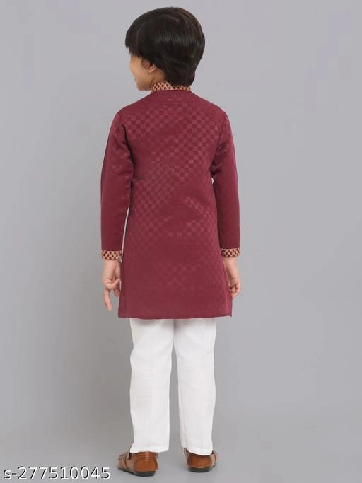 Cotton Blend Kurta with Pyjama for Boys (Maroon & White, 9-12 Months)