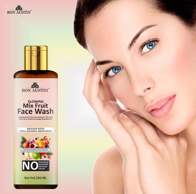 Combo of Bon Austin Vitamin C Serum (30 ml) with Glowing Mix Fruit Face Wash (200 ml) & Pink Lip Serum (30 ml) (Set of 3)