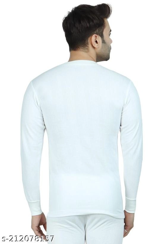 Cotton Blend Thermal Topwear for Men (White, M)