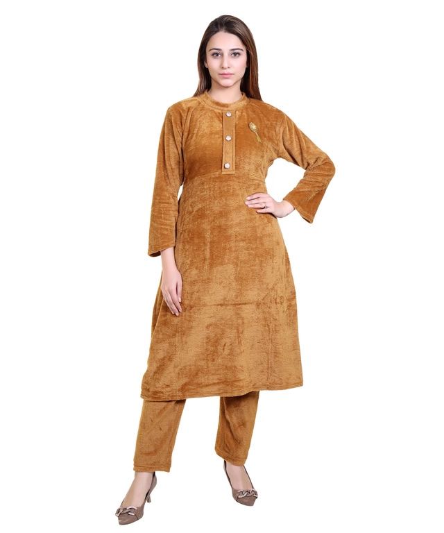 Super Soft Solid Kurti with Pant for Women (Mustard, XXL)