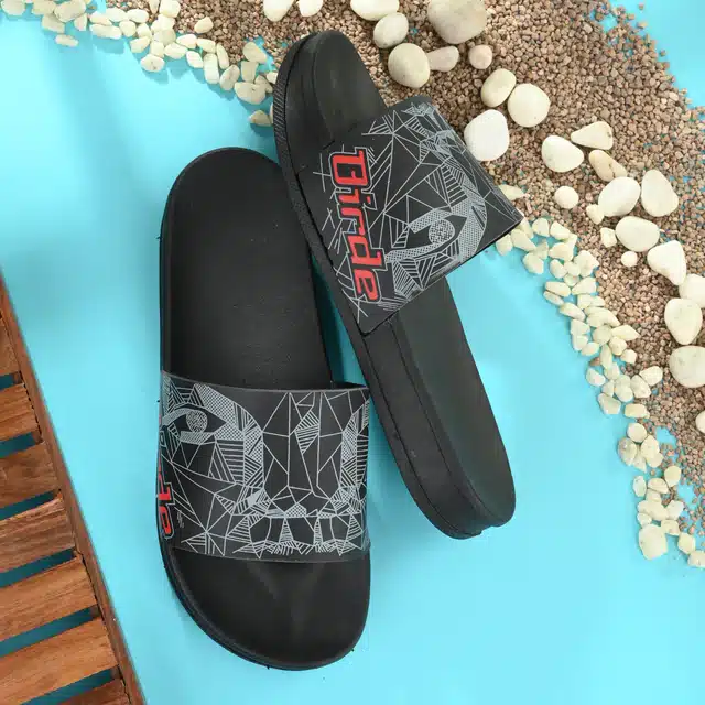 Stylish Lightweight Sliders for Men (Black & Red, 10) (AE-120)