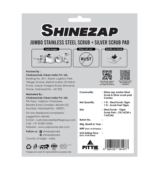 CHAKAACHAK Shinezap jumbo Steel Scrub & Silver Scrub Pad Combo