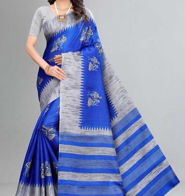 Art Silk Daily Wear Printed Saree (Blue) (V22)