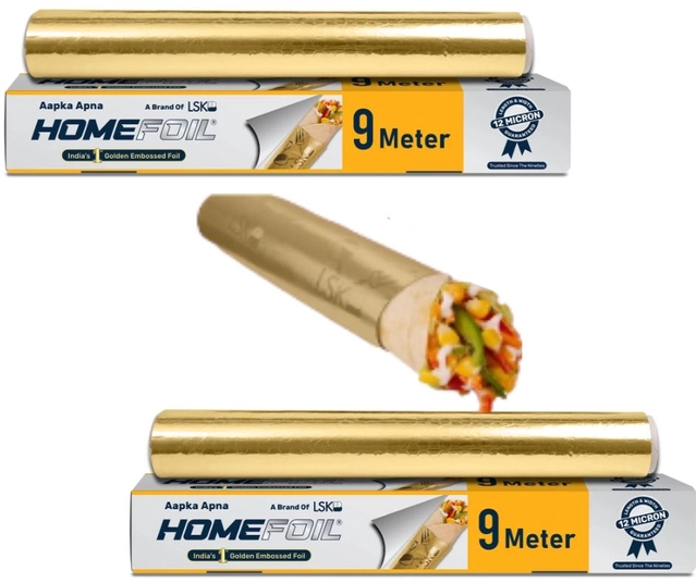 Aluminium Home Foil for Kitchen (Gold, 9 m) (Pack of 2)