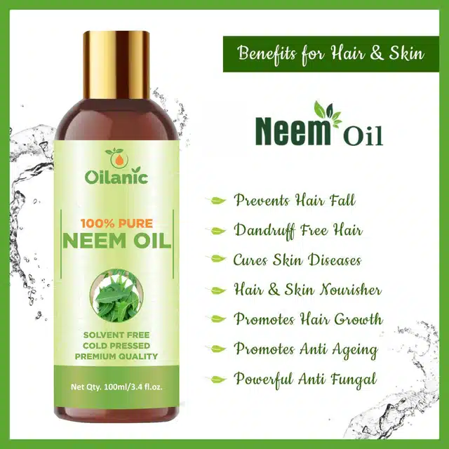 Natural Neem Oil (100 ml) & Herbal Handmade Neem Wooden Comb (5.5 inches) Combo (Pack of 2)