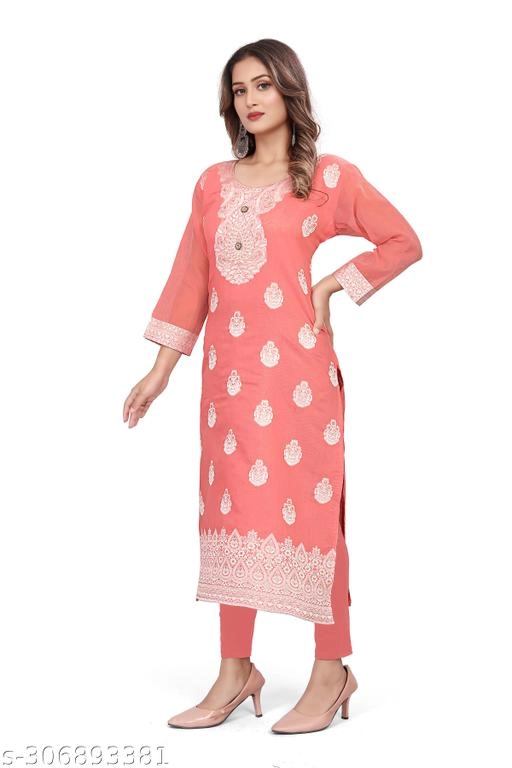 Cotton Embroidered Kurti for Women (Pink, L)