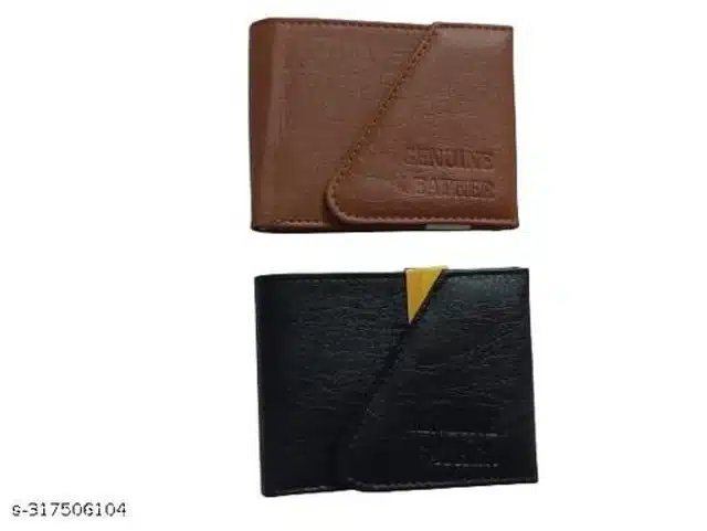 Leather Wallet for Men (Black & Brown, Pack of 2)