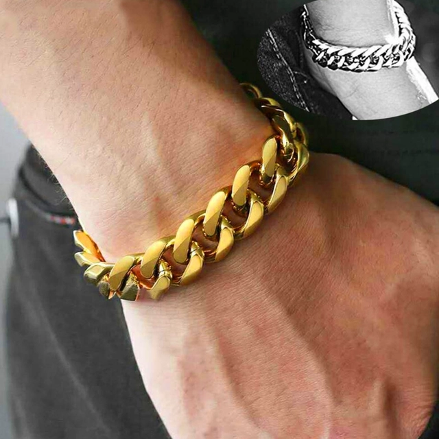 Gold Plated Adjustable Length Bracelet for Men & Boys (Gold, 20 cm)