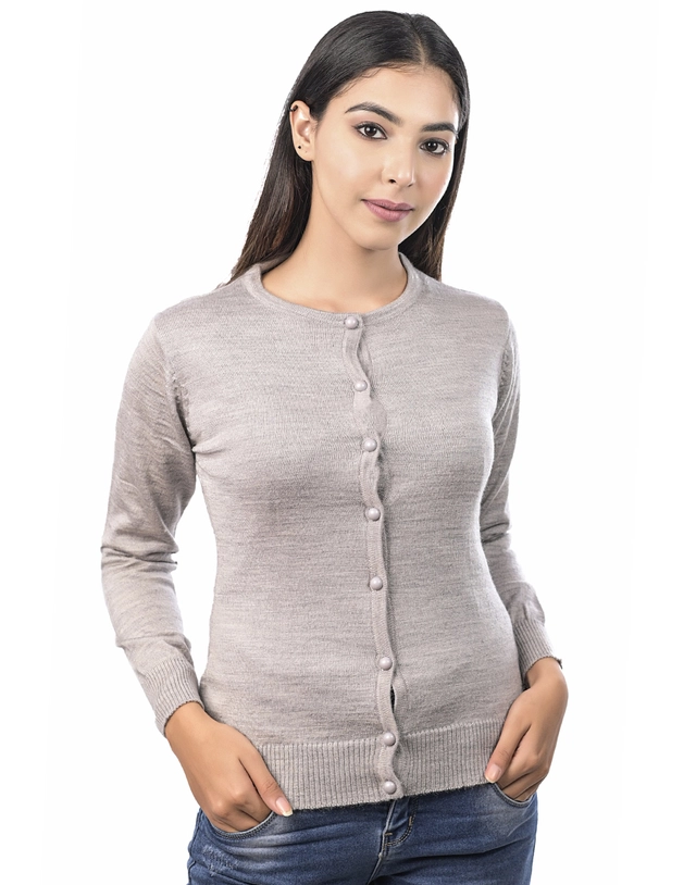 Round Neck Solid Cardigans for Women (Grey, M)