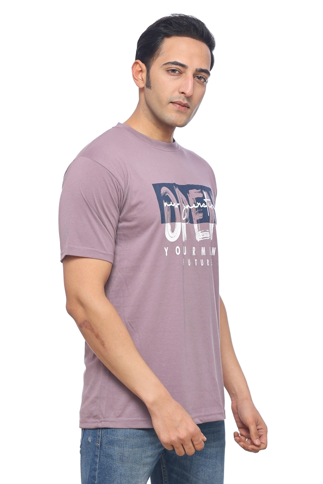 Round Neck Printed T-Shirt for Men (Lavender, M)